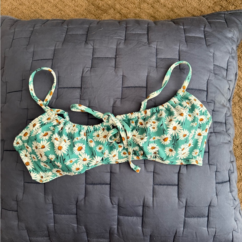 Girls Teal Floral Bikini Top with Daisies